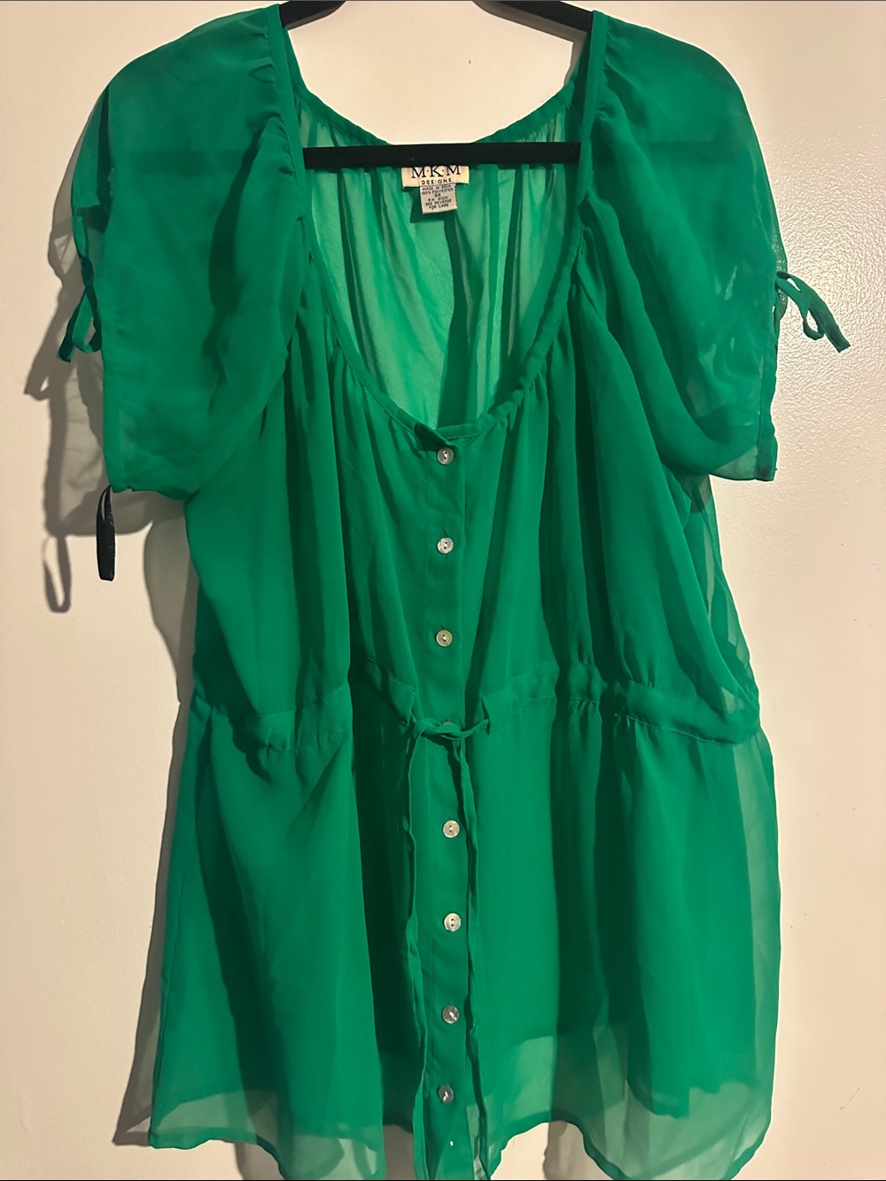 MKM Designs Emerald Green Sheer Button-Tie Tunic